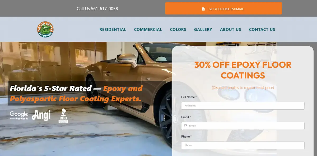 Gator Epoxy Solutions website — Florida's 5-star epoxy and polyaspartic coating experts